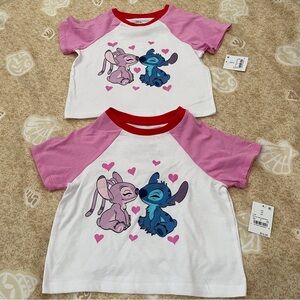 Girls’ Disney Stitch Raglan Graphic Tee Valentine’s Day Size XS 4/5 Bundle